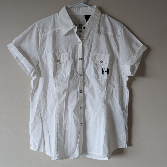 Harley Davidson Women's White Button Up Blouse Size XL - Picture 1 of 3